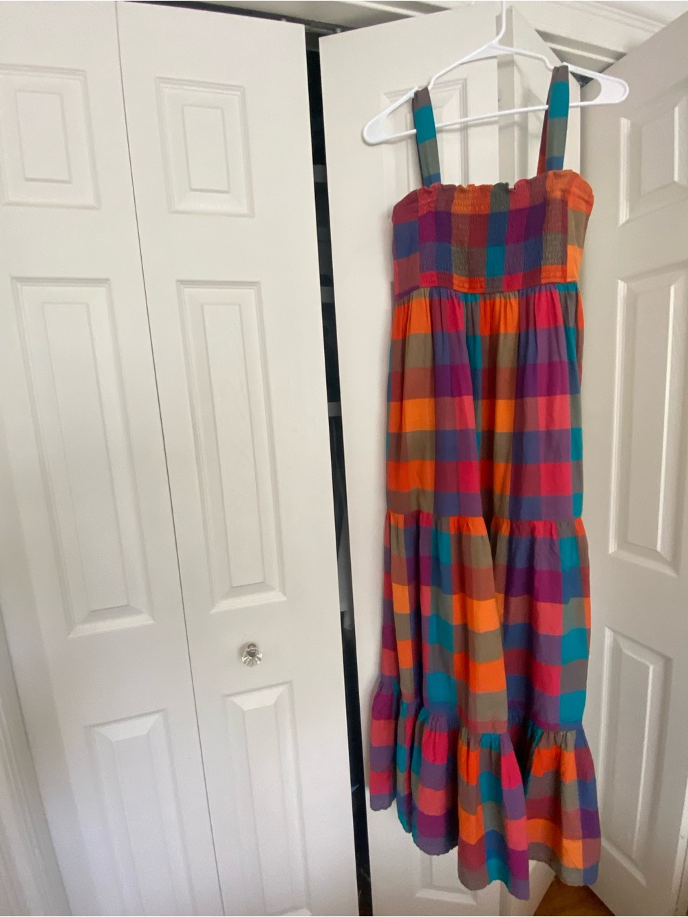 Sezane Multicolor Plaid Tiered Maxi Dress